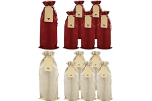 LWMLWM 12 Bolsas de Yute con Etiquetas de Regalo, Reutilizables para Vino - para Bodas, Fiestas y Degustaciones a Ciegas