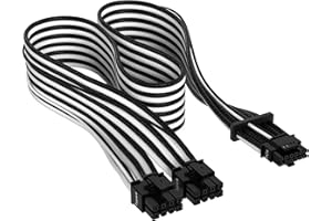Corsair Premium 600 W PCIe 5.0 / Gen 5 12VHPWR Câble d’Alimentation - Adapté aux Alimentations de Type-4 Via Une Double Connexion PCIe à 8 Broches - Connecteur 12+4 Broches - Noir/Blanc