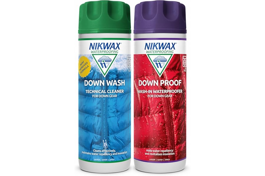 Nikwax Down Wash + Down Proof Twin Pack – Cleaner and Wash-In Waterproofer for Down Jackets, Sleeping Bags and Outdoor Gear, 2 x 300ml