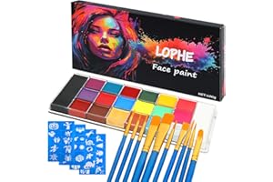 LOPHE Kit Peinture Corporelle Visage 20 Couleurs avec 10 Pinceaux, Palette Maquillage de Peinture Corporelle, Peinture à L'eau pour Le Visage et Le Corps pour Adultes, Enfants, Non Toxique