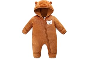 KIDDLETOWN Bébé Combinaisons polaire Barboteuses, Garçon et Fille Combinaison Une Pièce avec Capuche, combinaison de neige manteau d'hiver polaire, Nouveau-né dessin animé barboteuse 0-12 Mois