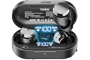 TOZO T12 bezprzewodowe słuchawki douszne Bluetooth 5.3, wbudowany mikrofon z redukcją szumów ENC, aplikacja do 55 godzin odtwarzania, dostosuj EQ IPX8, wodoodporny wyświetlacz cyfrowy