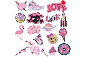 VETPW 16 Pcs Tema Rosa Parches Ropa Termoadhesivos, Patch Sticker, Parches Bordados Parche de Hierro en Parches para Ropa, Mochilas, Chaquetas, Sombreros. Reparación y Decoración