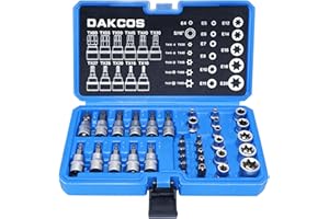 DAKCOS 34 pezzi torx set e set di prese esterne femminili, 5/16", 3/8", 1/4" drive E4-E20 set di dadi e T10-T60 star sockets sicurezza bit