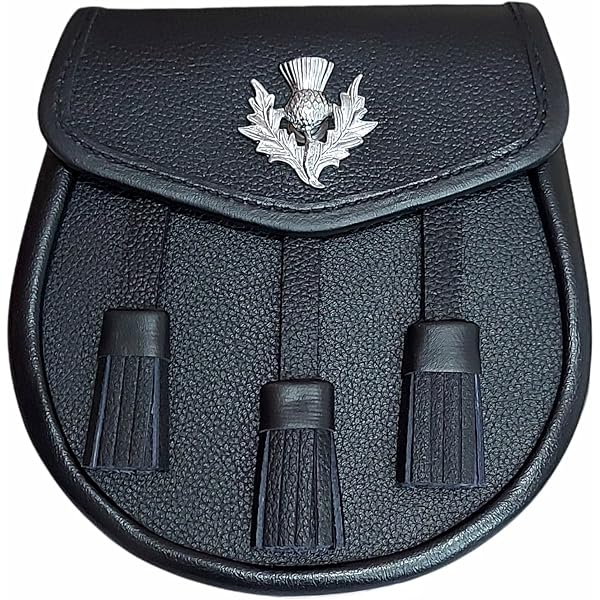 Ceinture Et Sporran écossais En Cuir De Vachette Noir – Taille Bébé 2, Avec Glands, Highland