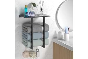 UNZIPP Portasciugamani da parete con ripiano in metallo e 3 ganci Porta asciugamani da bagno Organizer da bagno Decorazione da parete per grandi asciugamani Asciugamani da spiaggia Asciugamani da bagno