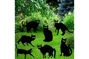 YESOA 7 Pack Black Cat Yard Signs with Stakes Decorations Outdoor Garden Scary Silhouette Cats with Reflective Eyes for Patio Lawn Garden Supplies