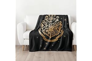 MTONLINEHANDEL Harry Potter Wohn-Decke 150x200 cm ☆ Coral Fleece-Decke Hogwarts Wappen Fanartikel Kuscheldecke für Kinder und Erwachsene ☆ Geschenk, Überwurf schwarz