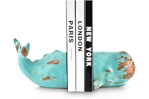 SCHÖNE GÜTER Podpórki do książek wieloryb | dekoracyjna podpórka do książek na sztucznym kamieniu (żywica poliestrowa) | Bookend waży 1,25 kg, solidnie wypełniony rdzeń | antypoślizgowy spód, powierzchnia