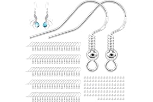 FOKELYI 925 Sterling Silver Earring Hooks Kit, 100 Pcs Silver Ear Wires Fish Hook and 100 Pcs Clear Silicone Earring Backs Stoppers, Hypoallergenic Ear Wire Hooks for DIY Jewelry Customize Making(Silver)