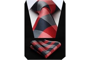 HISDERN Męski krawat w kratkę i poszetka z krawatami, zestaw do formalnego biznesu