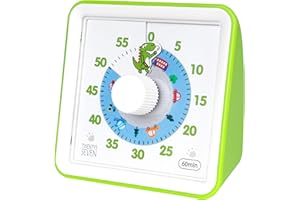 TWENTY5 SEVEN Visual Timer with Protective Case, 60-Minute Countdown Timer for Kids Autism ADHD Classroom Home Office, Countdown Clock for Meeting Time Management, Green Dinosaur Pattern