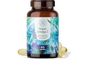 ‎ALPHA FOODS Omega 3 Vegan | Hochdosiert aus Algenöl | 1500mg pro Tagesdosis mit EPA 225mg und DHA 450mg | 90 vegane Softgel-Kapseln | leicht zu schlucken | für Veganer geeignet, nachhaltig | Alpha Foods