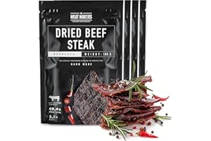 The Meat Makers Peppered Dried Beef Jerky Steak (400g) - Bistec de cecina de vaca seca, Cecina de Vaca, Carne Seca, Snack de Carne, Alto en Proteínas, Bajo en Calorías. Carne seca para personas.