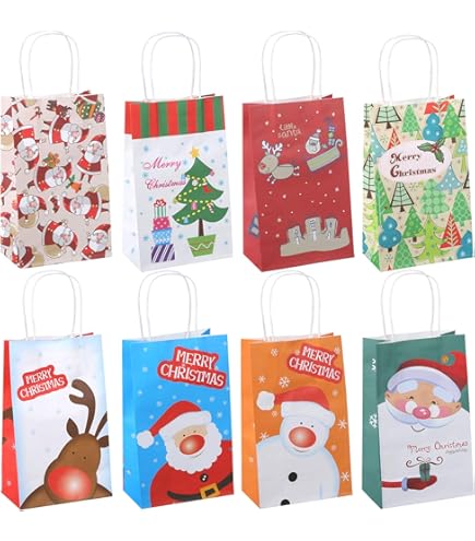 24 Pcs Sacs Cadeaux De Noël En Papier Kraft, FOKUNCY Sachet En Papier