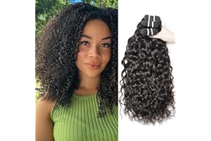 RICHAIR Paquetes de onda rizada cabello humano 12 14 16 pulgadas Human Hair Bundles cabello humano rizado brasileño 3 paquetes 80 g/paquete (Total 240 g) Color Natural