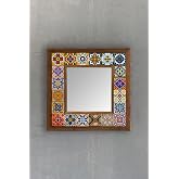Oscar Stone Ahşap &Ccedil;er&ccedil;eveli Mozaik Doğaltaş Ayna 33 CM X 33 CM-Mosaic Mirror