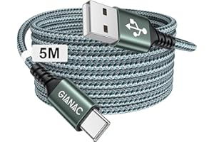 GIANAC Cable USB C Carga Rapida [5M] Cable USB C Largo Cable Carga Rapida Tipo C 3.1A Cargador Tipo C y Sincronización para Galaxy S20/S10/S9, Huawei P40/P30/P20, Redmi Note 9 Pro/9/8 etc-Verde