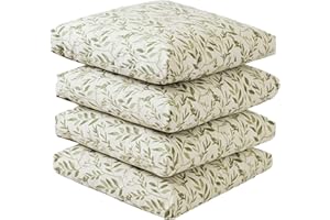 Viste tu hogar Pack 4 Cojines Silla Exterior 40x40cm, Tela Alta Densidad, 70% Algodón 30% Poliéster, Impermeables, Resistentes UV Y Desgarro, Lazos De Sujeción,Hoja Fina Verde,Fabricado En España