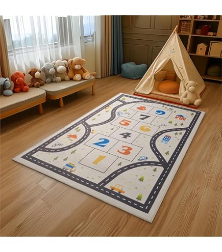 Tapis De Couloir Enfant Motif Marelle - 80x250 Cm - Antidérapant Et Lavable En Machine - Doux Et Coloré - Pour Chambre Et Jeu