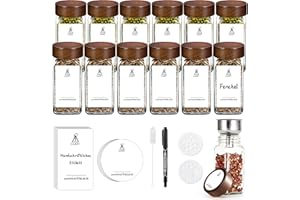 SIAZIH Botes Especias Elegante Juego De Madera De Acacia, 12 Botes Para Especias Cocina, 120 ml Botes Para Especias Con Etiquetas, Almacenaje Cocina Para Especias