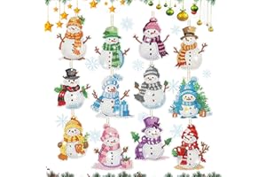 EFNHJF5 12 Stück Multicolor Schneemann Diamond Painting Schlüsselanhänger Kit,Diamond Painting Weihnachten Anhänger,Bastelset weihnachten kinder,DIY Doppelseitige Diamond Painting Weihnachten Deko