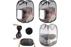 Foydream Cesto Portabiancheria Pieghevole, 3 Pezzi Cesto Portabiancheria Portatile Pop-Up 36 * 36 * 58 cm, Cesti Lavanderia a Rete con per BañO Camping Dormitorio e Viaggio Lencería, Negra