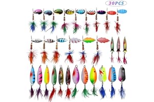 OROOTL Esche Artificiali Spinning 30Pezzi Kit di Esche Cucchiaini da Pesca Attrezzatura di Pesca per Trota, Bassi, Persico, Luccio
