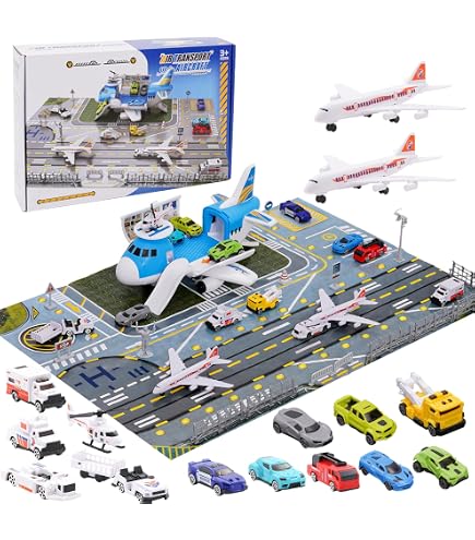 Kit Aéroport – Tapis 80x55 Cm, Avions, Hélicoptère, Véhicules, Panneaux – Cadeau Enfant 3-8 Ans