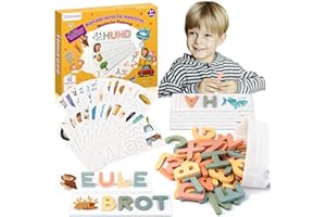 Haozozo Buchstaben Lernen Lernspiele ab 3-8 Jahre, Holz Montessori Spielzeug ab 3-8 Jahre Junge Mädchen Kinderspielzeug ab 3-8 Jahre Steckpuzzle Einschulung Geschenk（B）