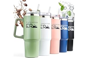 EXPEDITIONERA Kubek termiczny ze słomką, 880 ml, kubek do picia z pokrywką i uchem, 30 oz, duży kubek termiczny ze stali nierdzewnej, z uchwytem, kubek podróżny, kubek do kawy to go XXL (zielony)