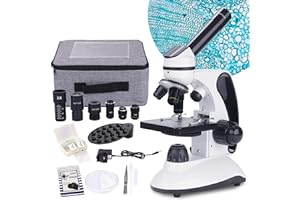 BEBANG Monocular Microscope 40X-2000X Magnification for Students Adults,Dual LED Illumination Beginners Children Microscope with Kits,Phone Adapter,Carrying Case,AC Adapter,15 Slides for Lab Class Study