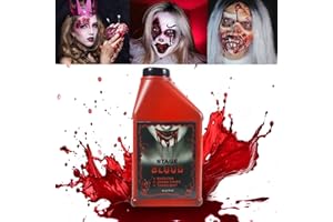 ZZQVIP 473ml Sztuczna Krew na Halloween, Płynna Krew Halloween, Sztuczna Krew, Realistyczna i Straszna do Zombie, Wampirzych Zębów, Przebrania i Makijażu Potworów, Sztuczna Krew do Skóry