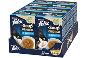 Felix Purina Soup Original Cibo Umido per Gatti con Merluzzo, Tonno e Platessa, 8 Confezioni con 48 Buste da 48g