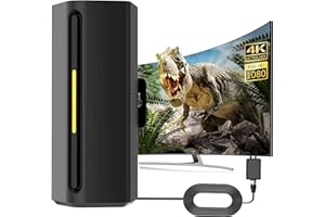GBOKYN Antena de TV interior con amplificador, 550 km Antena de TV Interior Exterior Potente TNT HD con 5 M de cable coaxial, Recepción de largo alcance a 360 ° para 4K 1080P Canales gratis y todos los