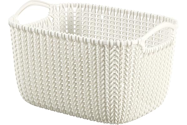 Curver 226391 Panier de Rangement Rectangulaire Tricot Plastique Blanc Cassé 29 x 21,7 x 17,2 cm 8 L