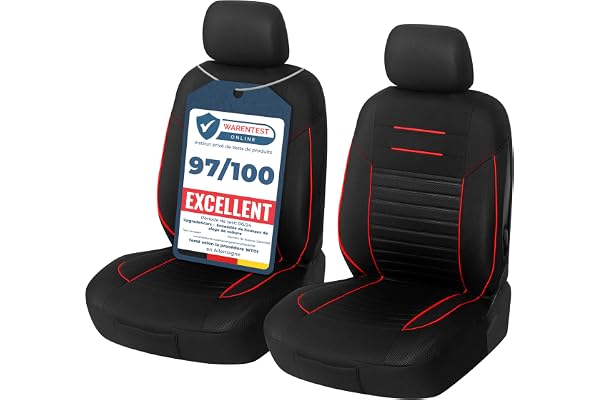 upgrade4cars Housses de Siège de Voiture Avant Universelle Noir Rouge | Housse de Sieges Auto Universel pour Conducteur et Passager