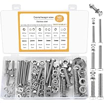 Schrauben Muttern Set 124 Stück M6 M8 M10 , Sechskant, Maschinenschrauben Sortiment, Edelstahl Gewindeschrauben Mit Muttern Mit Unterlegscheiben Set Zur Reparatur Schrauben Set