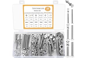 QIWUHAI 168 Stk Sechskantschrauben und Muttern und Unterlegscheiben, M6/M8/M10 Edelstahl Sechskant Schrauben und Muttern und Unterlegscheiben Set, Maschinenschrauben, Gewindeschrauben mit Vollgewinde(Silber)