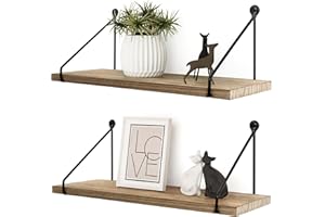 Afuly Mensole da Muro Legno Nere Metallo Moderne Rustico Design Cameretta Bagno Cucina Home Decor, Set di 2