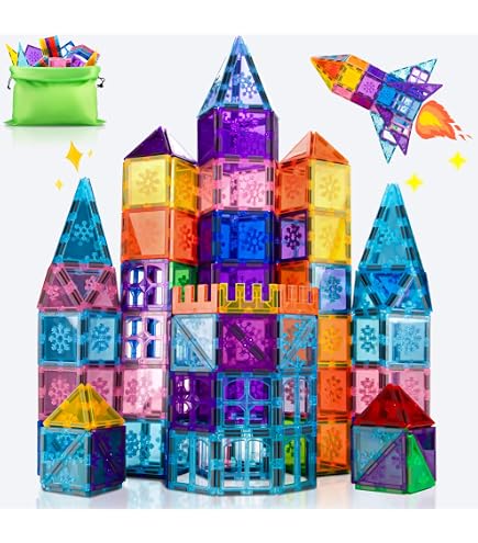 Jeu De Construction Magnétique 50 Pièces BONNYCO – Avec Figurines D’Animaux Mobiles, Guide 2D/3D, Éducatif