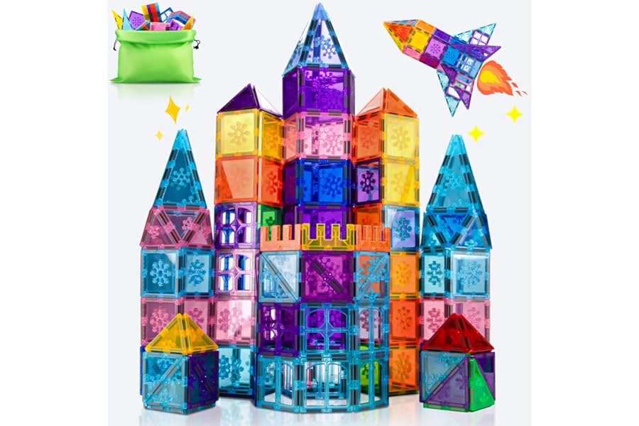 Xekel 100 Pieces Children's Magnetic Buildings with Powerful Magnets, Magnetic Tiles Educational, Buildings for Children 3+ Years, Creative Gift