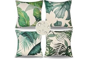 ELITEHOMECOMFORTS Exterior Impermeable Fundas de Cojines 45x45cm Fundas Cojines Hoja de Monstera Funda Cojin Plantas Tropicales Decorativo Verano Sofa Moderno Lino Por Salon Jardín Sofá Cojines Decoración 4 Piezas