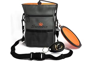 Sweetie Premium Dog Treat Pouch Bag for Walking & Training, with Poop Bag Holder, Collapsible Bowl & Free Clicker - Perfect Puppy Kit