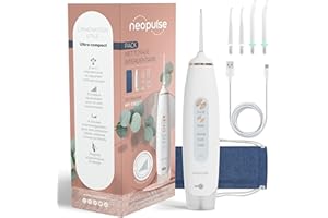 NEOPULSE® My First Jet Dentaire Ultra-Compact - Hydropulseur 2 en 1-4 Canules, 6 Pressions Réglables, 165ml Réservoir Amovible - Élimine Plaque Dentaire, Nettoie les Appareils Orthodontiques - Blanc
