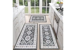 HEBE RUGS HEBE Kitchen Rugs Sets of 3 Farmhouse Kitchen Mats for Floor Non Slip Washable Kitchen Rugs and Mats Boho Kitchen Runner Rug Vintage Kitchen Carpet Runner Rugs for Kitchen Floor