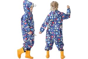 Hovkib Combinaison de pluie Enfants Garçons Filles Imperméable á Capuche Pantalon Poncho de pluie Réutilisable Vetement Manteau de Pluie 1-10 Ans