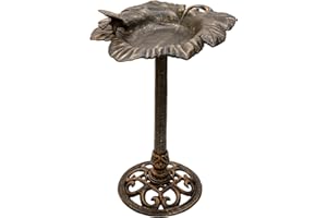 MAXSTORE STILISTA Dekorative Vogeltränke aus massivem Gusseisen, Vogelbad Garten Wasserschale, mit Ständer, Höhe 80 cm, Gewicht 11 kg, Durchmesser 48 cm, Farbe Bronze