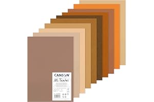 CANSON Mi-Teintes Coloured Drawing 160gsm A3 Paper Pack, Double Sided: Honeycomb & Fine Grain, 10 Brown Tones Sheets, For Professional Artists & Illustrators