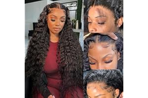 OXEYEGIRL 28 Pouces Water Wave 13x4 Lace Front Wig Human Hair 180% Density Perruque Femme Naturelle Brésilien Cheveux Humain Deep Wave Glueless Wig Human Hair for Women Perruque Naturel Humaine 70CM